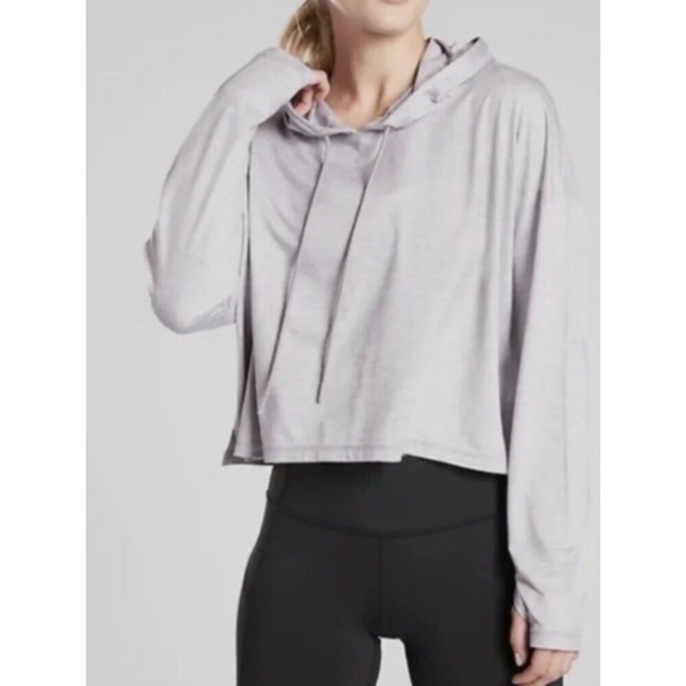 Athleta Women’s Gray Uptempo Cropped Short Hoodie Pullover Size Small
